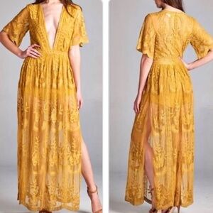 Honey Punch Golden Yellow Lace Dress